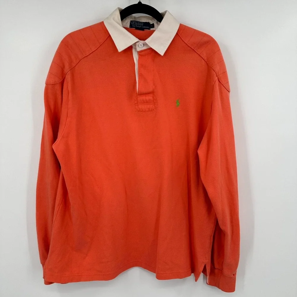 Polo Ralph Lauren Shirt Mens Large Orange Pony Logo Classic Elbow Patch Collared